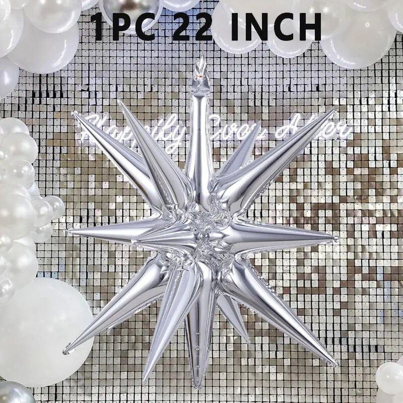 22 Inch / 55 Cm Silver Exploding Star Aluminum Film Balloon, Birthday New Year Party Decoration Balloon