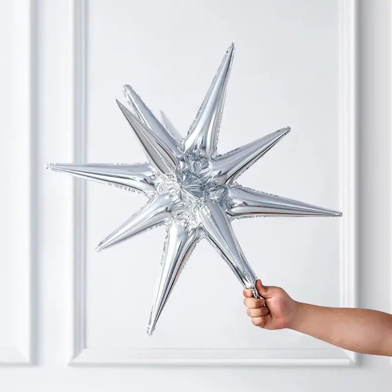 22 Inch / 55 Cm Silver Exploding Star Aluminum Film Balloon, Birthday New Year Party Decoration Balloon