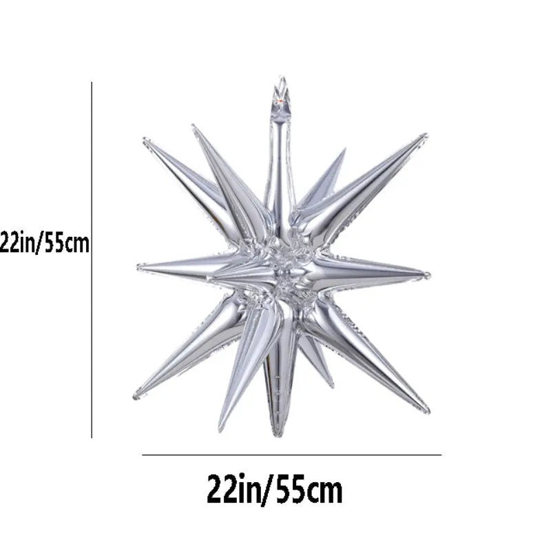 22 Inch / 55 Cm Silver Exploding Star Aluminum Film Balloon, Birthday New Year Party Decoration Balloon