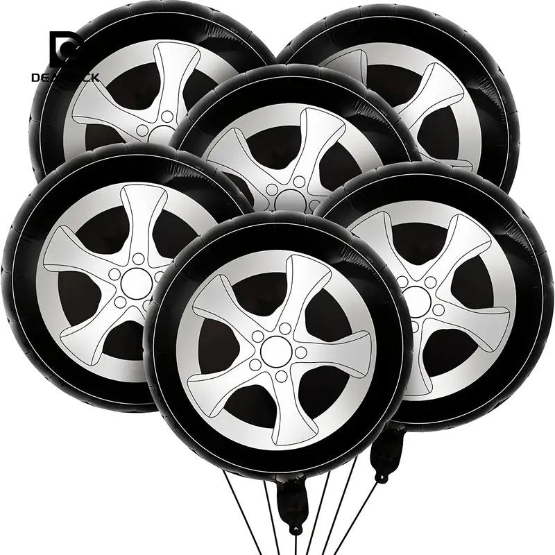 6pcs| Tire Wheel Balloons | 18 Inch | Race Car Balloons | Race Car Party Decorations | Car Foil Balloons | Large Car Birthday Party Supplies