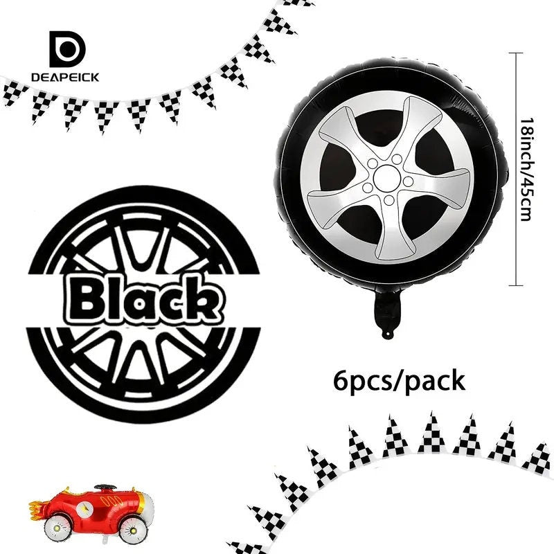 6pcs| Tire Wheel Balloons | 18 Inch | Race Car Balloons | Race Car Party Decorations | Car Foil Balloons | Large Car Birthday Party Supplies