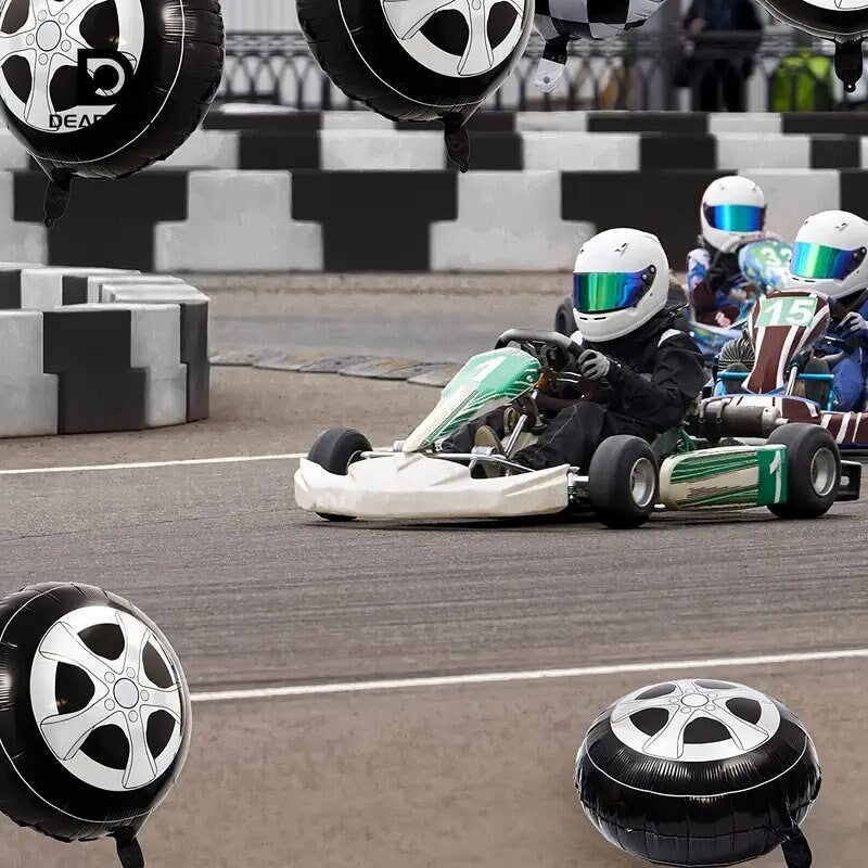 6pcs| Tire Wheel Balloons | 18 Inch | Race Car Balloons | Race Car Party Decorations | Car Foil Balloons | Large Car Birthday Party Supplies