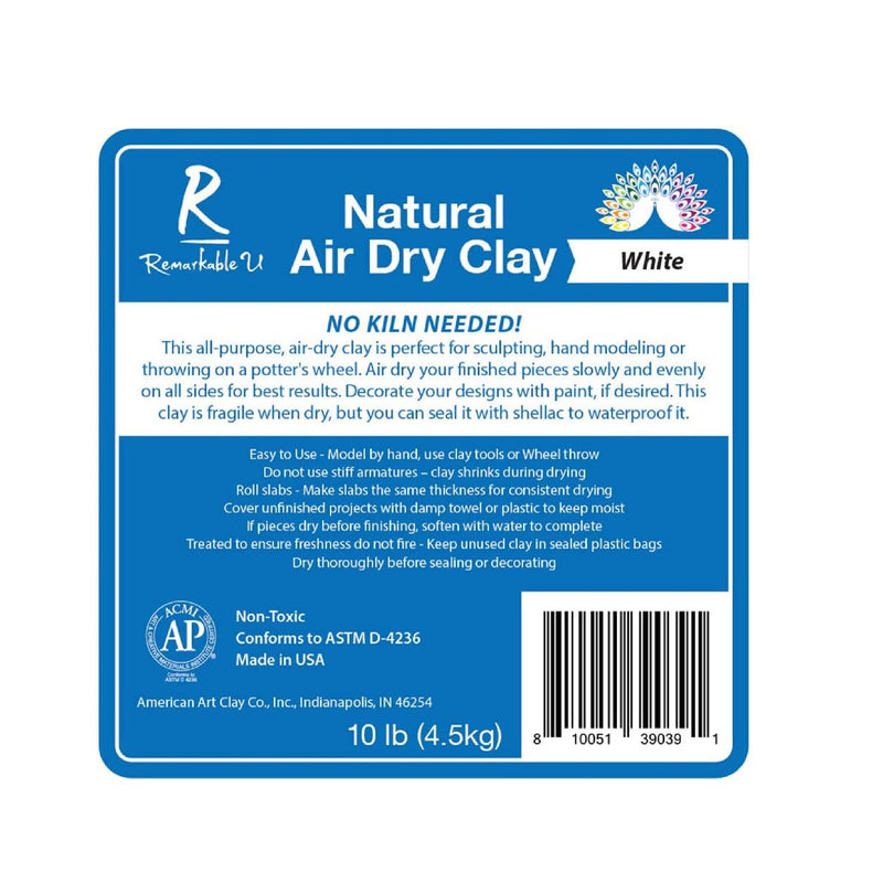 White Air Dry Clay | Natural | Non-Toxic All-Purpose Compound | Self-Hardening, No Bake Clay for Sculpting, Modeling and More | 10lbs