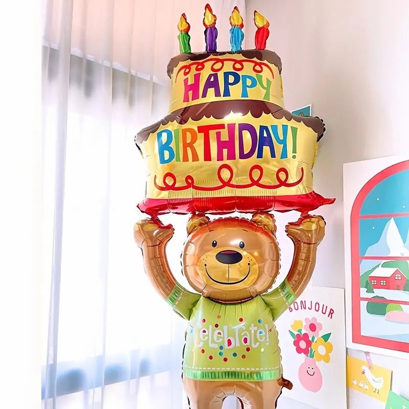 1pc Birthday Party Balloons | Birthday Decoration Big Balloons | Bear Birthday Cake Balloons | Party Balloon Decoration