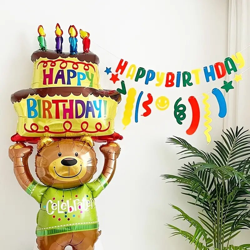 1pc Birthday Party Balloons | Birthday Decoration Big Balloons | Bear Birthday Cake Balloons | Party Balloon Decoration