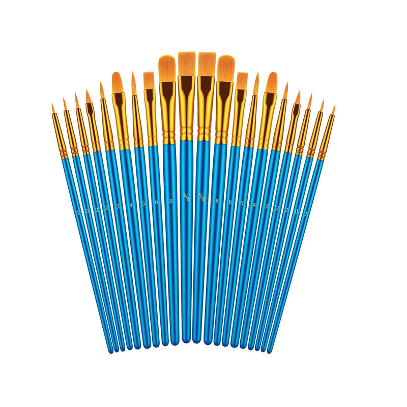 20pcs Flat Small Art Paint Brushes 0.5 inch Wide, Watercolor Acrylic Paint Brushes Bulk Synthetic Nylon Oil Painting Brushes for Artists Professional