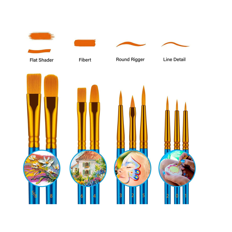 10 Pcs Flat Paint Brushes for Acrylic Painting, 1 Inch Art Paint Brushes  Artist Painting Brush for Acrylic Watercolor Oil Detail Painting