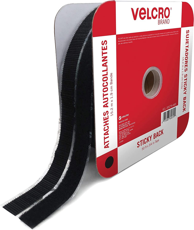 VELCRO Brand Heavy Duty Tape with Adhesive, 15 Ft x 2 In, Holds 10 lbs,  Black, Industrial Strength Roll, Cut Strips to Length