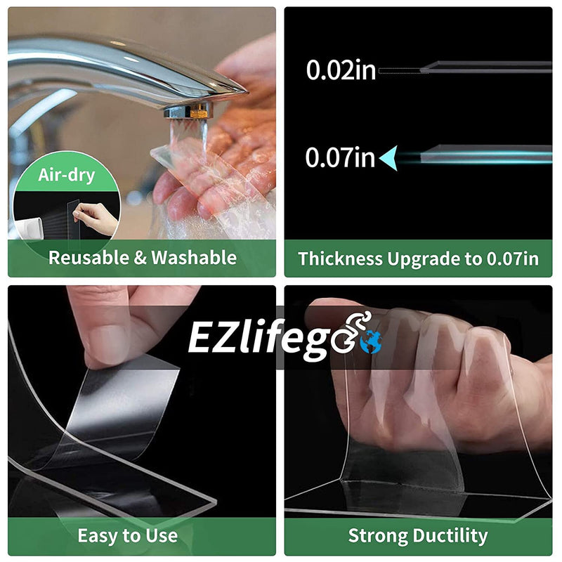 EZlifego Double Sided Tape Heavy Duty | Multipurpose Wall Tape Adhesive Strips Removable Mounting Tape | Reusable Strong Sticky Transparent