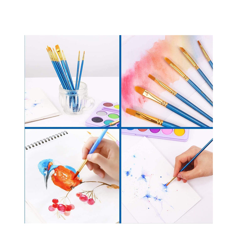 Acrylic Paint Brush Set | 5 Packs / 50 pcs | Nylon Hair Brushes for All Purpose Oil Watercolor Painting