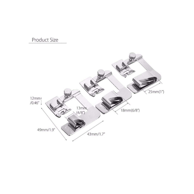 PannySewCraft Rolled Hem Presser Foot Set – 3 Piece Wide Hemmer Foot Kit- 1/2 Inch, 3/4 Inch