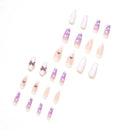 24 Pcs Vine Purple Fake Nails | White Cloud Nail Kit,Removable Gel Nail Kit