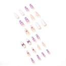 24 Pcs Vine Purple Fake Nails | White Cloud Nail Kit,Removable Gel Nail Kit