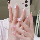 Simple French Style Fake Nails White Butterfly Temperament Press-On Nails Manicure With Jelly Gel