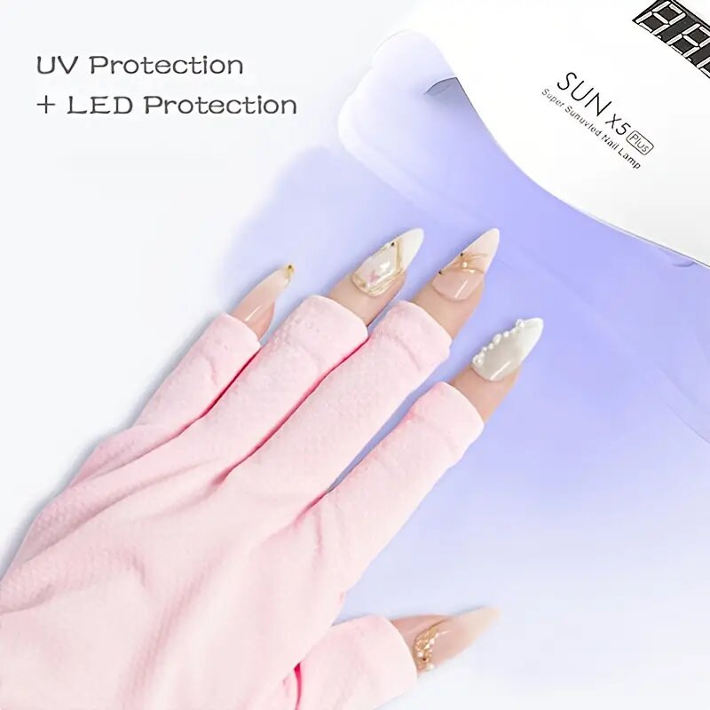 Nail Art Pink Gloves Anti UV Gloves For Gel Nail Lamp, Professional Protection Gloves For Manicures