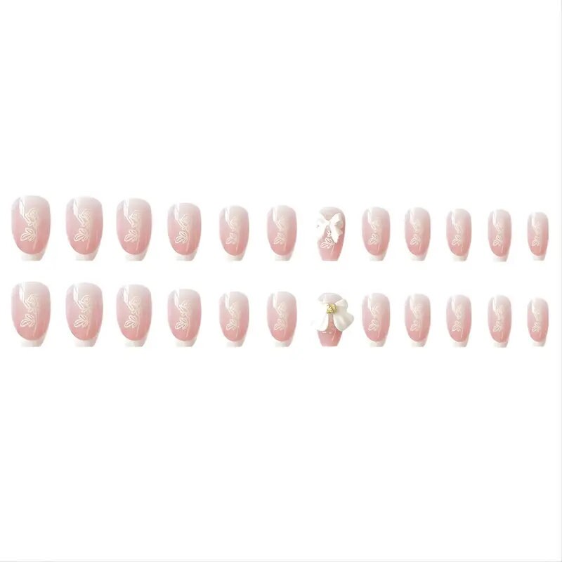 Simple French Style Fake Nails White Butterfly Temperament Press-On Nails Manicure With Jelly Gel
