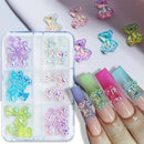 6 Grids 3D Bear Nail Charms Resin Crystal Glitter Bear Nails Art Accessory For Women Girl DIY Acrylic Nail Design Supplies