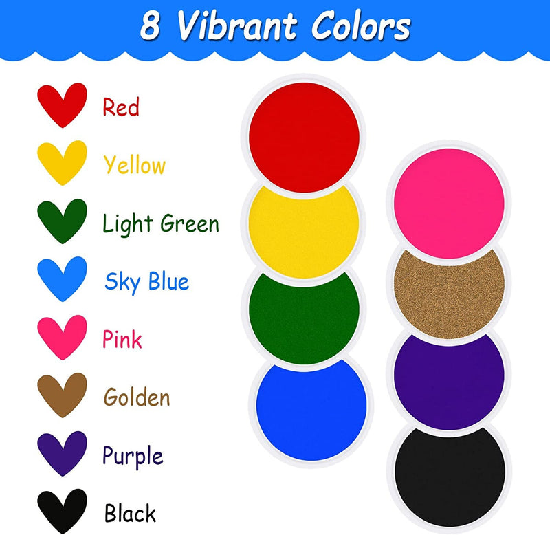 Fstaor 8 Pack 7" Large Ink Pad for Rubber Stamp Partner DIY Color, Rainbow Finger Ink Pad for Kids Washable