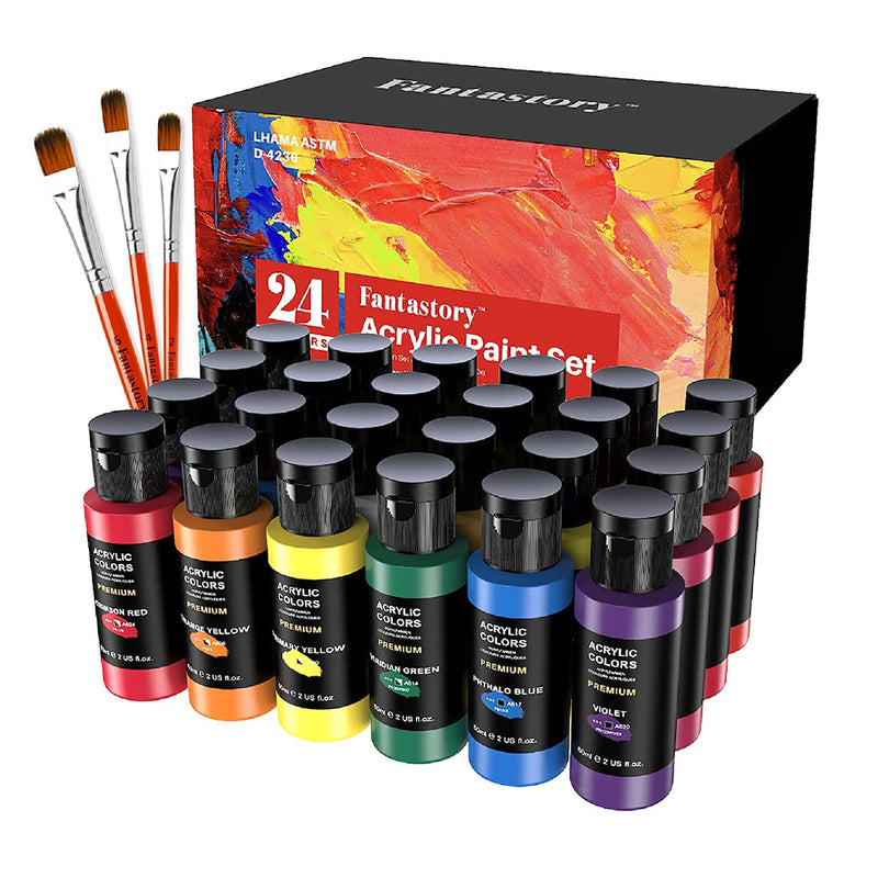 Artecho Acrylic Paint Acrylic Paint Set for Art, 24 Color 2 Oz Basic Acrylic  Paint Supplies for Wood, Fabric, Crafts, Canvas