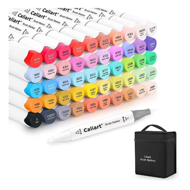 Caliart Markers for Adult Coloring, 72 Dual Tip Brush Pen Art