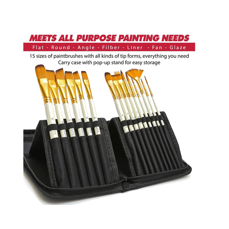 DUGATO Artist Paint Brush Set 15pcs Includes Pop-up Carrying Case with Painting Knife and 2 Sponges