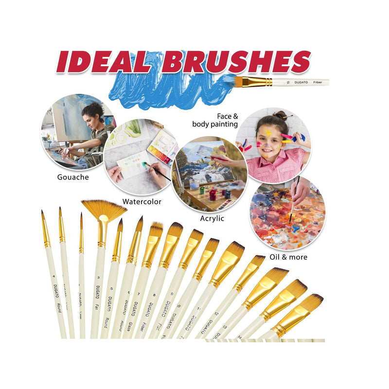 DUGATO Artist Paint Brush Set 15pcs Includes Pop-up Carrying Case with Painting Knife and 2 Sponges