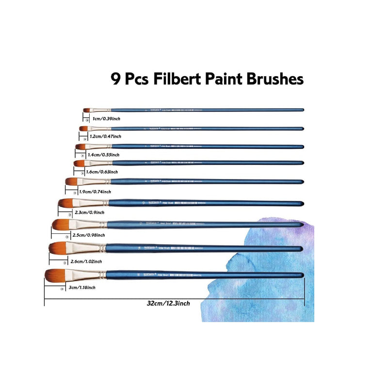 Dainayw Filbert Paint Brushes Set | 9 Pcs Professional Artist Brush