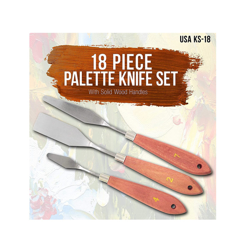 U.S. Art Supply 18-Piece Artist Stainless Steel Palette Knife Set | Wood Hande Flexible Spatula Painting Knives