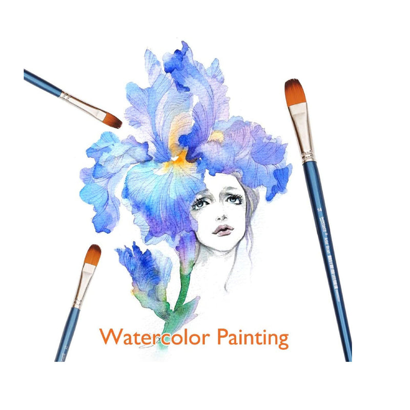 Dainayw Filbert Paint Brushes Set, 9 Pcs Professional Artist Brush for Acrylic Oil Watercolor Gouache Painting Long Handle Brushes Nylon