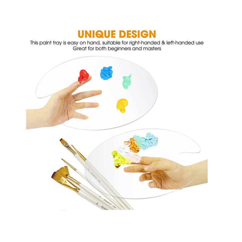 DUGATO Acrylic Paint Palette | 2 Pieces | 11.8 x 7.9 inches | Thumb Hole | Clear Oval-Shaped Non-Stick Acrylic Oil Paint Mixing Tray