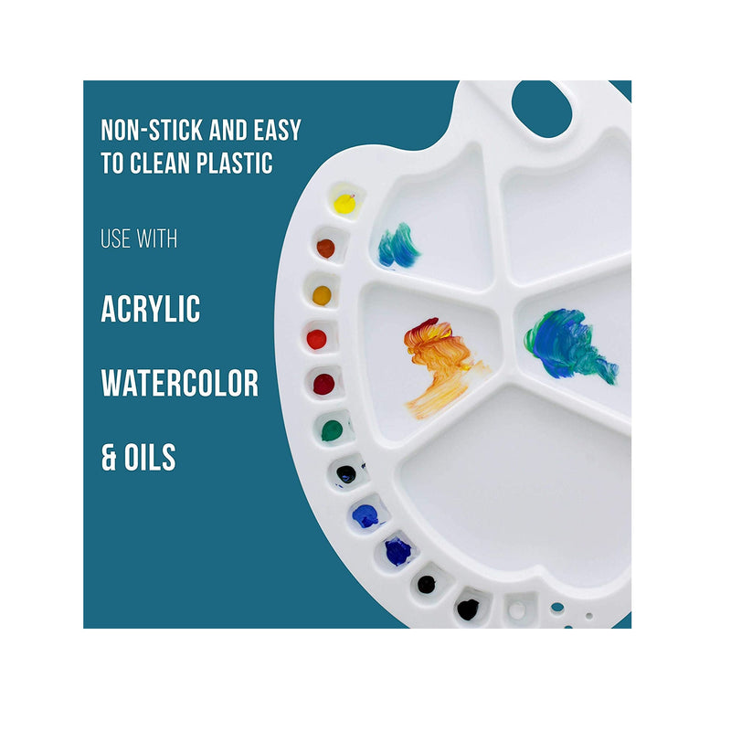 U.S. Art Supply 17-Well Artist Painting Palette | Pack of 2 | Plastic Artist Paint Color Mixing Trays