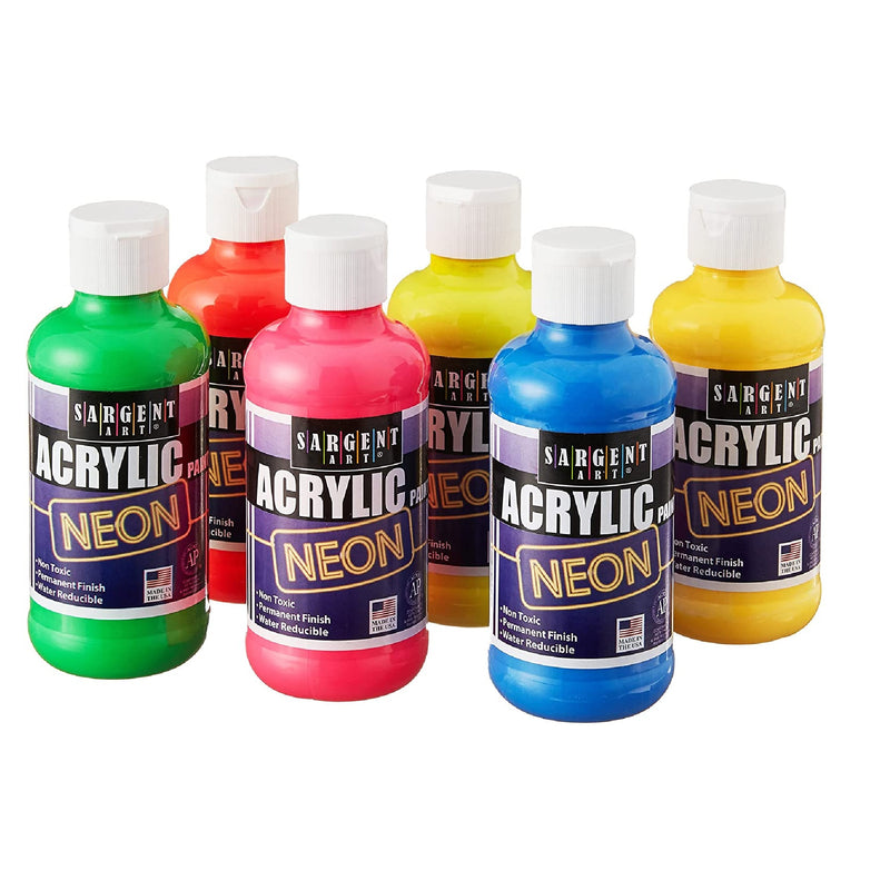 Sargent Art Neon Acrylic Paint | Set Of 6 Neon Colors x 8 Fl Oz