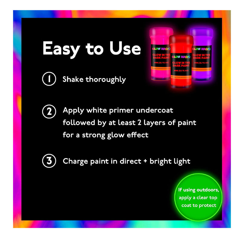 Individual Glow-In-The | Dark Painting | Set Of 8 Phosphorescent Reflective Acrylic Paints