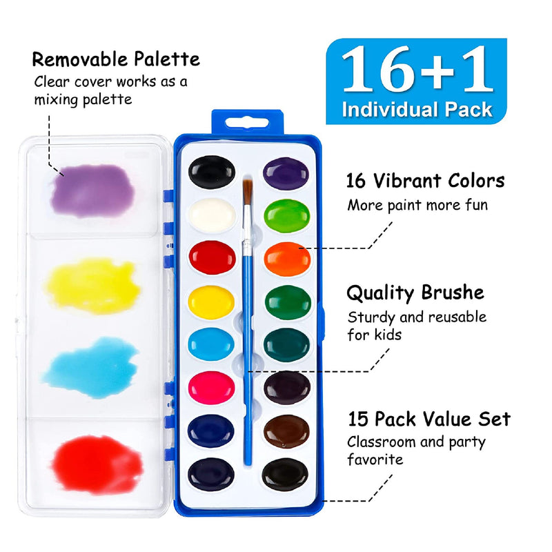 16 Colors Watercolor Paint Set Bulk | 15 Pack | Shuttle Art Watercolor Paint Set with Paint Brushes