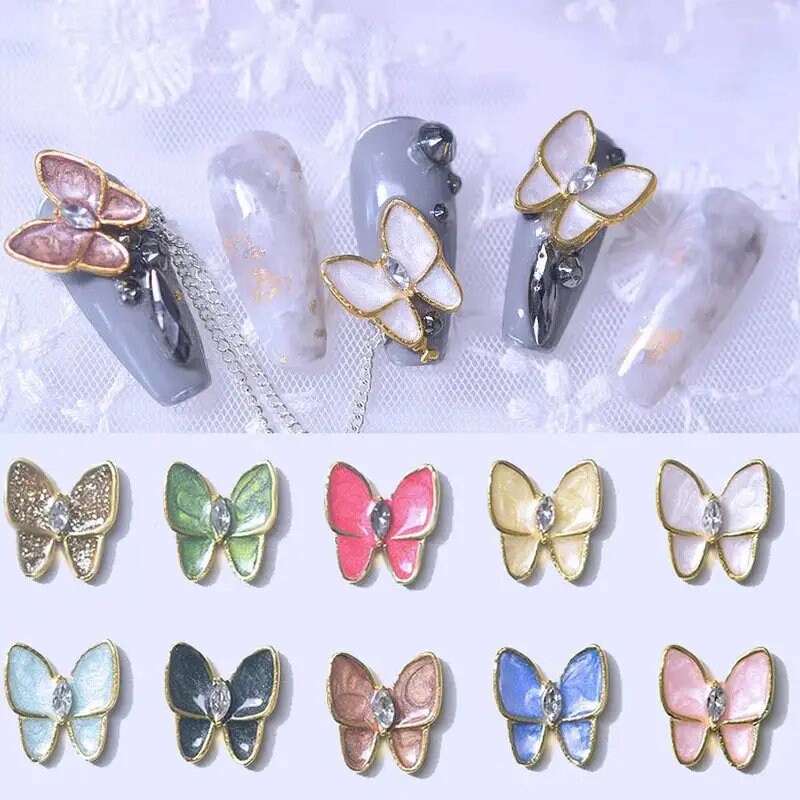 20Pcs Shiny Alloy Butterfly Nail Charms Crystal Butterfly Nail