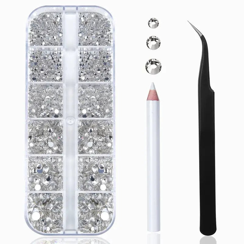 2400 Pcs Nail Gems Crystal Nail Art Artificial Rhinestones Kit |Clear Flatback Artificial Rhinestones Gems Stones With Storage Organizer Box