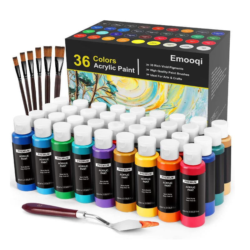 Emooqi Acrylic Paint | 36 | Color Paint Supply Set |  2-oz (60 Ml) Bottles