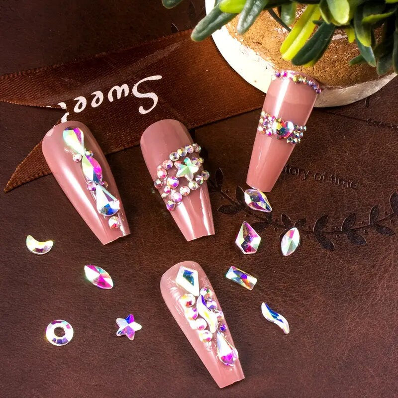Nail Art Rhinestones Kit | 8400 Pcs Multi Shapes Glass Crystal AB Nail Stones | Nail Jewels Flatback Nail Gems Rhinestones | Packaged