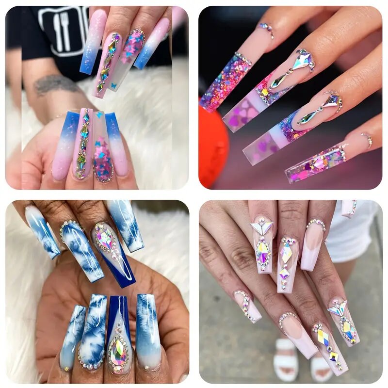 Nail Art Rhinestones Kit | 8400 Pcs Multi Shapes Glass Crystal AB Nail Stones | Nail Jewels Flatback Nail Gems Rhinestones | Packaged