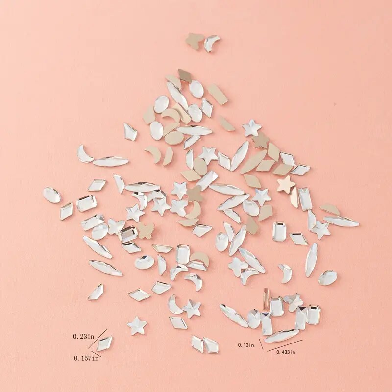 60 Pcs Small Flat Back White Crystal Rhinestones Multi Shapes Sizes Transparent White Glass Gems Nail Art Rhinestones For Nails Crafts