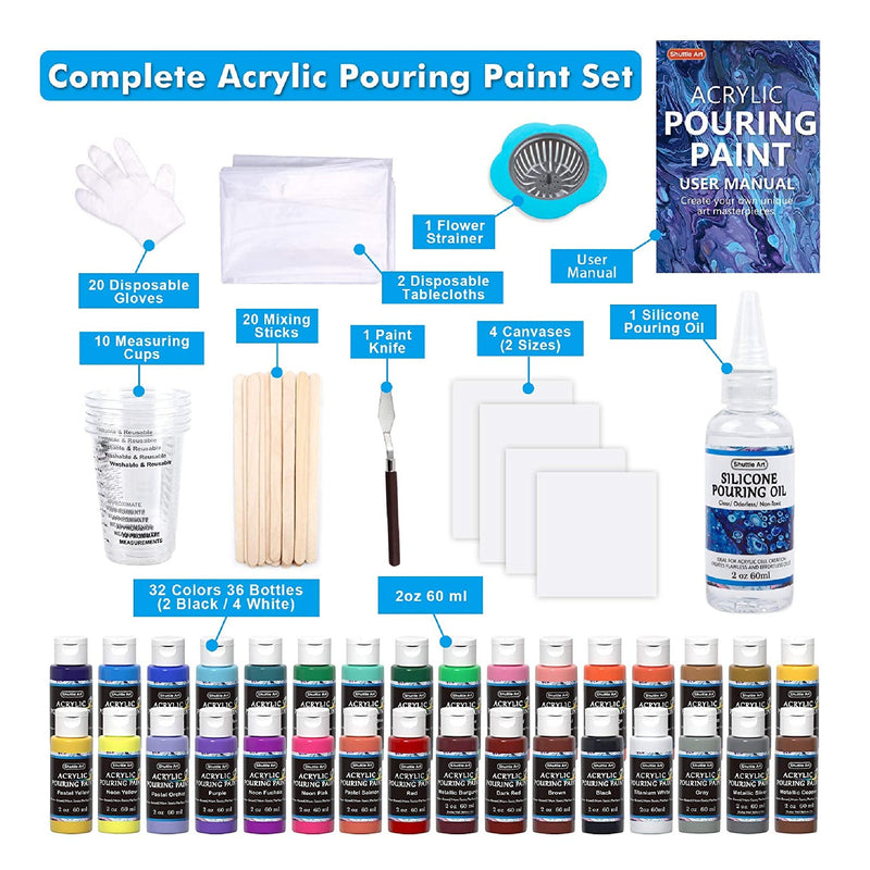 Shuttle Art | Acrylic Pouring Paint | Set Of 36 Bottles  | 2Oz/60Ml