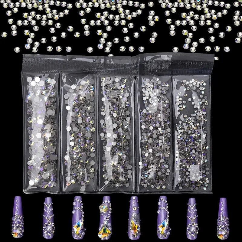 Nail Rhinestones Starry Night AB Flatback Rhinestones 2080pcs Nail Gemstones Crystals For Nail Art Crafts Makeup Decorations