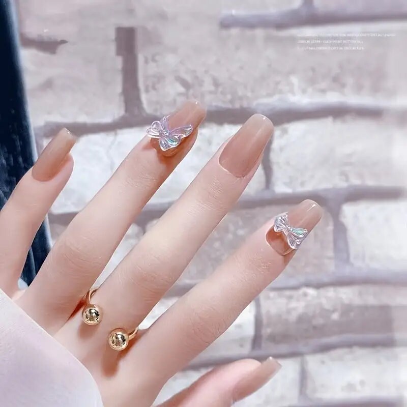 50 Pcs 3D Cute Bow Nail Art Charm Rhinestones Bow-knot Nail Charm Aurora Glitter Nail Art Design Manicure Accessories Supplies