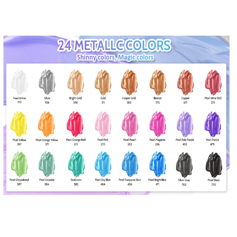 Ohuhu | Metallic Acrylic Paint Set | 24 Metallic Colors | 59 ml  2 oz