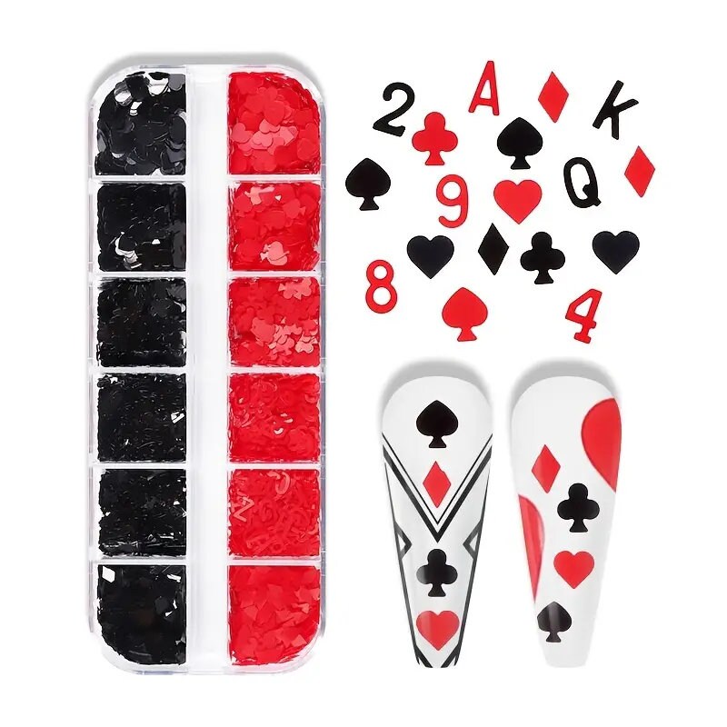 Poker Nail Art Sequins Glitters Slices | Red & Black Flakes Heart Letter For Acrylic Nail | Decoration Accessories For Eye Face Body Crafts
