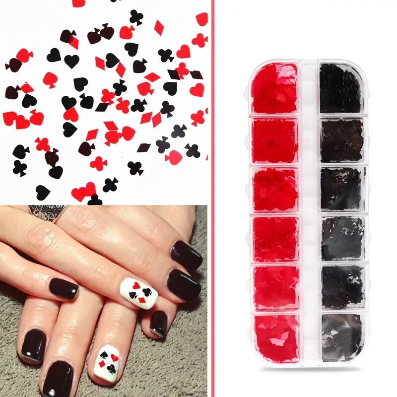 Poker Nail Art Sequins Glitters Slices | Red & Black Flakes Heart Letter For Acrylic Nail | Decoration Accessories For Eye Face Body Crafts