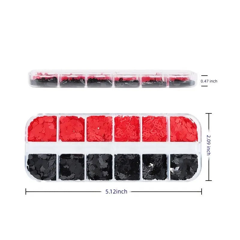 Poker Nail Art Sequins Glitters Slices | Red & Black Flakes Heart Letter For Acrylic Nail | Decoration Accessories For Eye Face Body Crafts