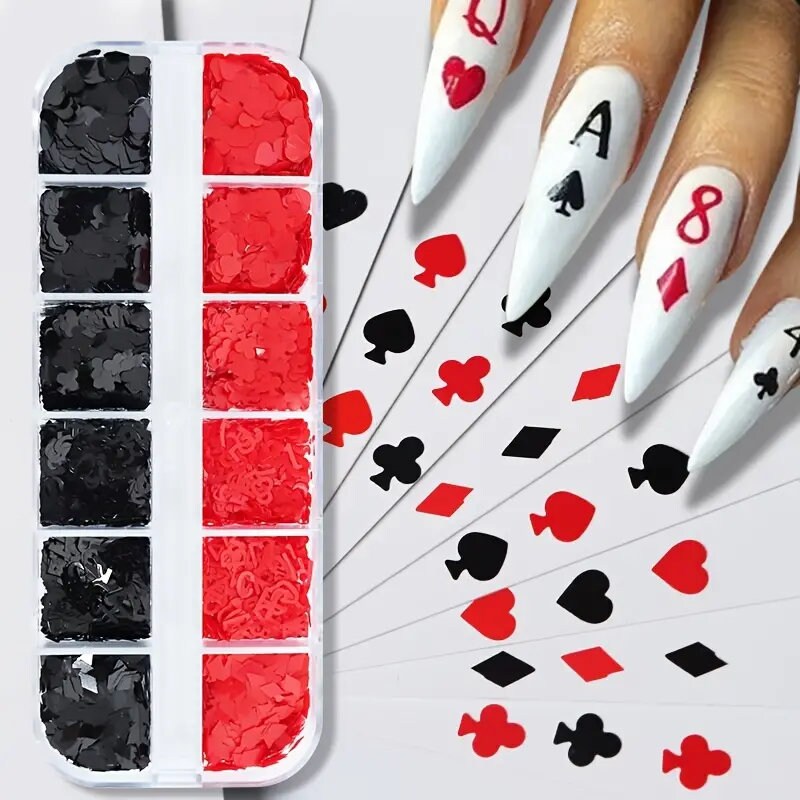 Poker Nail Art Sequins Glitters Slices | Red & Black Flakes Heart Letter For Acrylic Nail | Decoration Accessories For Eye Face Body Crafts