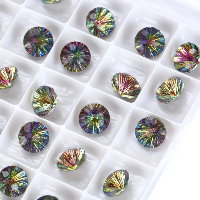 20 Pcs Nail Art Artificial Rhinestones Pointed Bottom | Round Glass Mix Color Stones Strass Crystals For 3D Nails Decoration