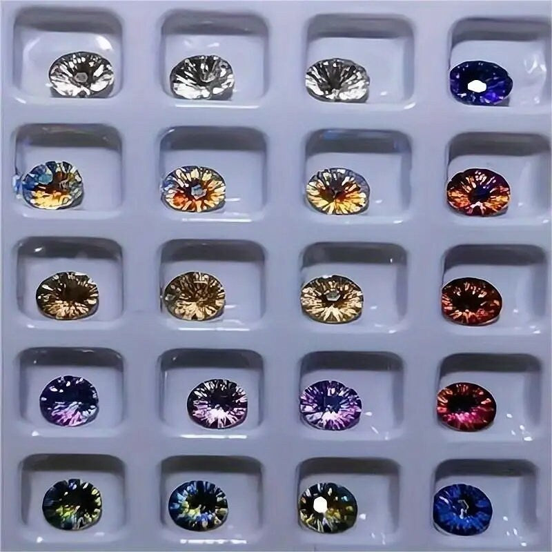 20 Pcs Nail Art Artificial Rhinestones Pointed Bottom | Round Glass Mix Color Stones Strass Crystals For 3D Nails Decoration